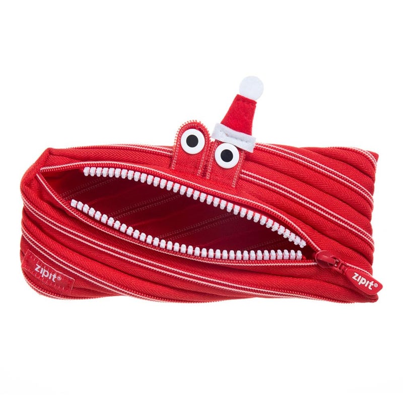 ZIPIT Christmas Monster Pencil Case for Kids, Holiday Themed Gift for Kids, Pencil Bag for Boys & Girls, Red - Image 4